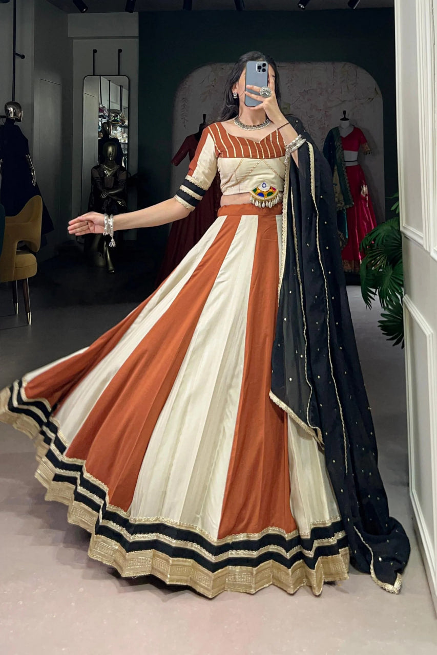RUST ORANGE & CREAM MIX CHANIYA CHOLI