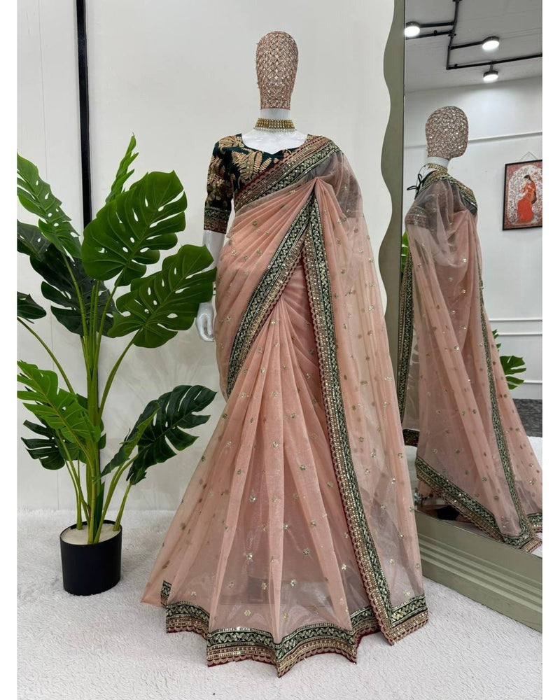DESIGNER LOOK THREAD & SEQUENCE WORK SAREE 