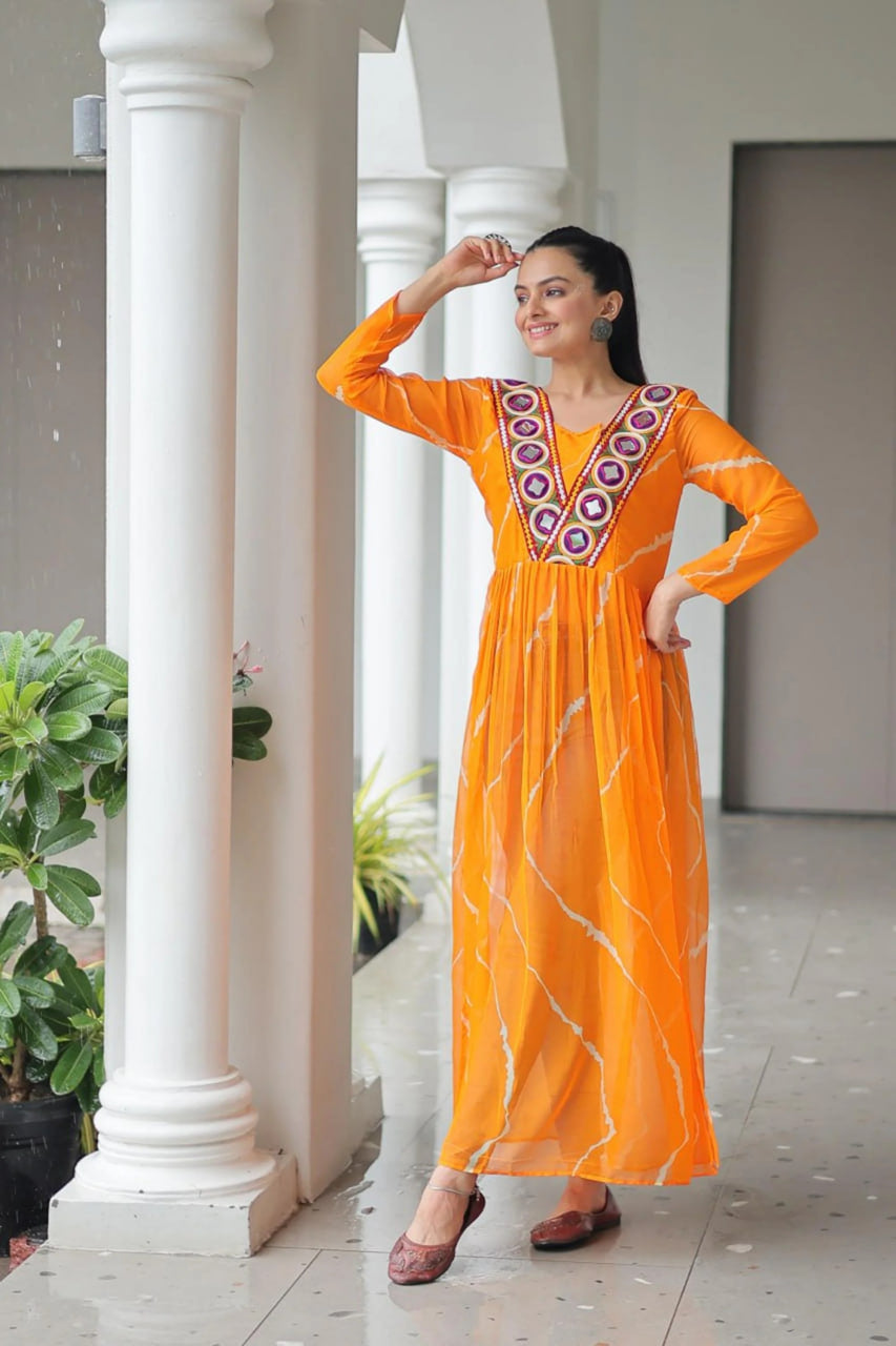 ORANGE LEHERIYA NAVRATRI KURTI