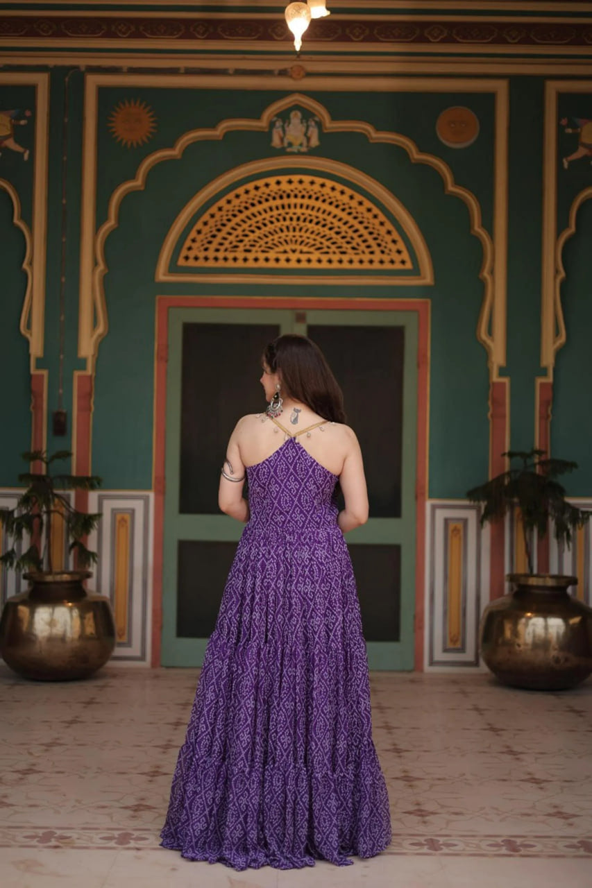 BLUE BANDHANI PRINT 12-METER FLARED GOWN