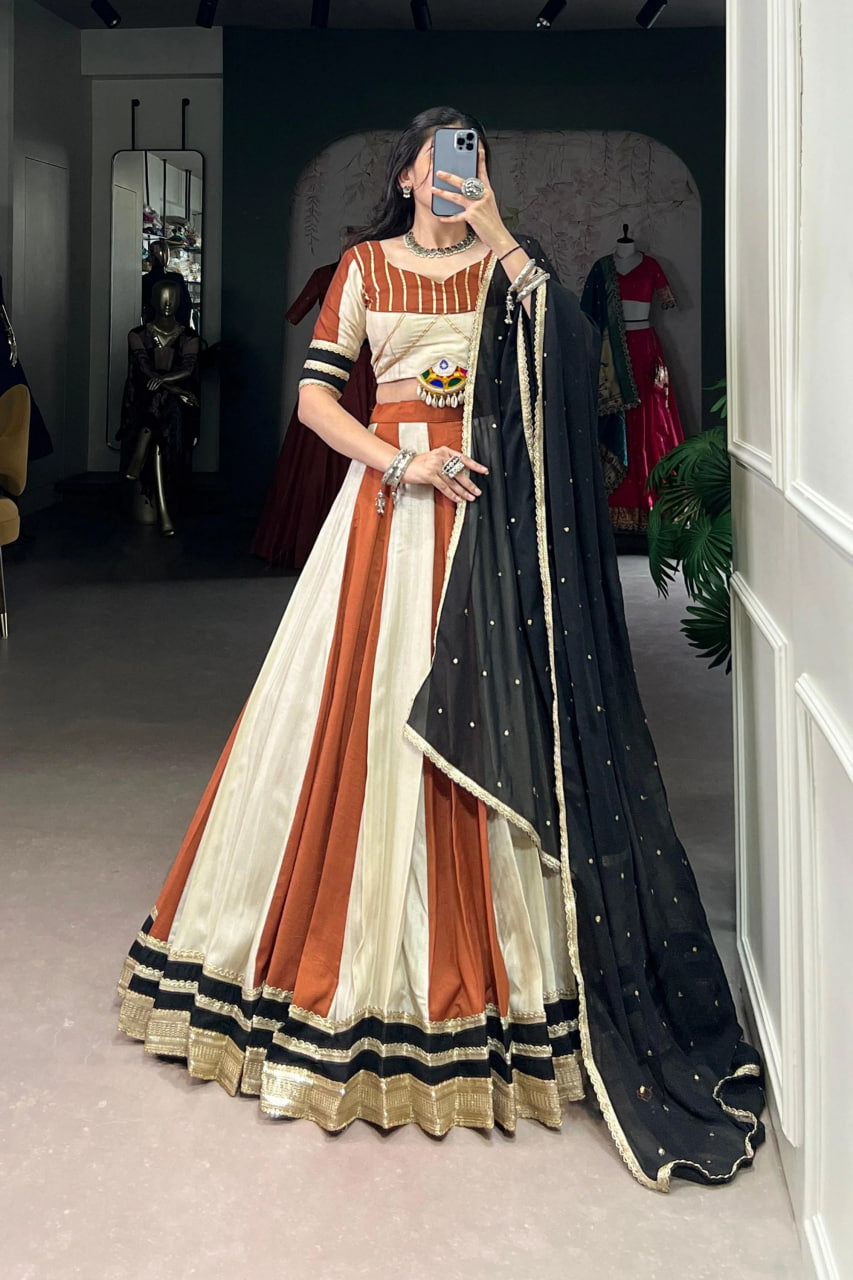 RUST ORANGE & CREAM MIX CHANIYA CHOLI