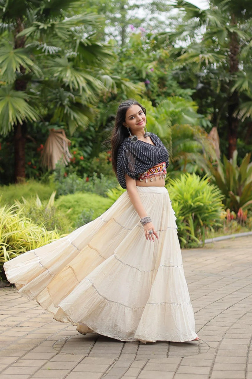 12-METER HUGE FLARED LEHENGA WITH BLACK DESIGNER BLOUSE