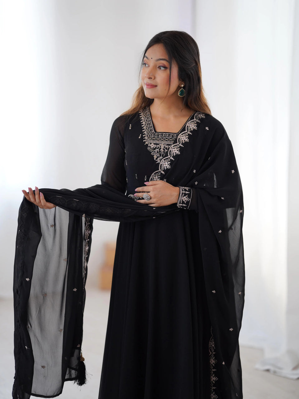 LUXURY BLACK FOX GEORGETTE ANARKALI SUIT WITH DUPATTA & PANT