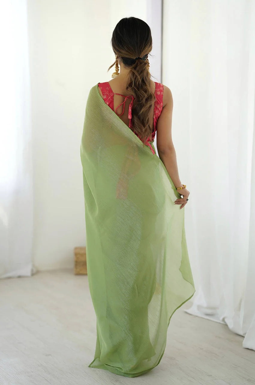 GRACEFUL MOSS GREEN SPARKLE SILK READY-TO-WEAR SAREE
