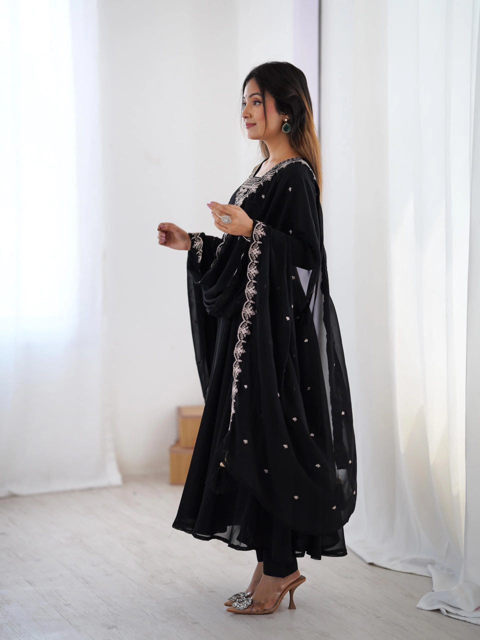 LUXURY BLACK FOX GEORGETTE ANARKALI SUIT WITH DUPATTA & PANT