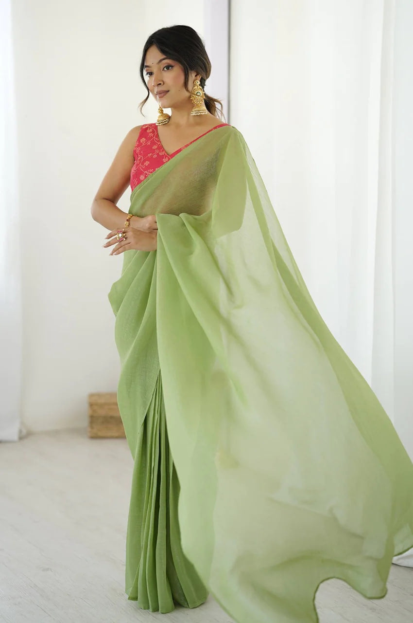 GRACEFUL MOSS GREEN SPARKLE SILK READY-TO-WEAR SAREE