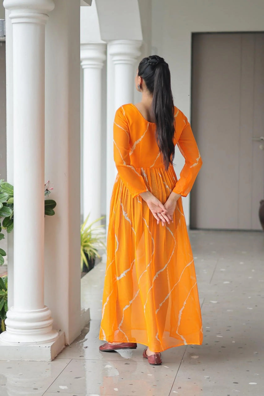 ORANGE LEHERIYA NAVRATRI KURTI
