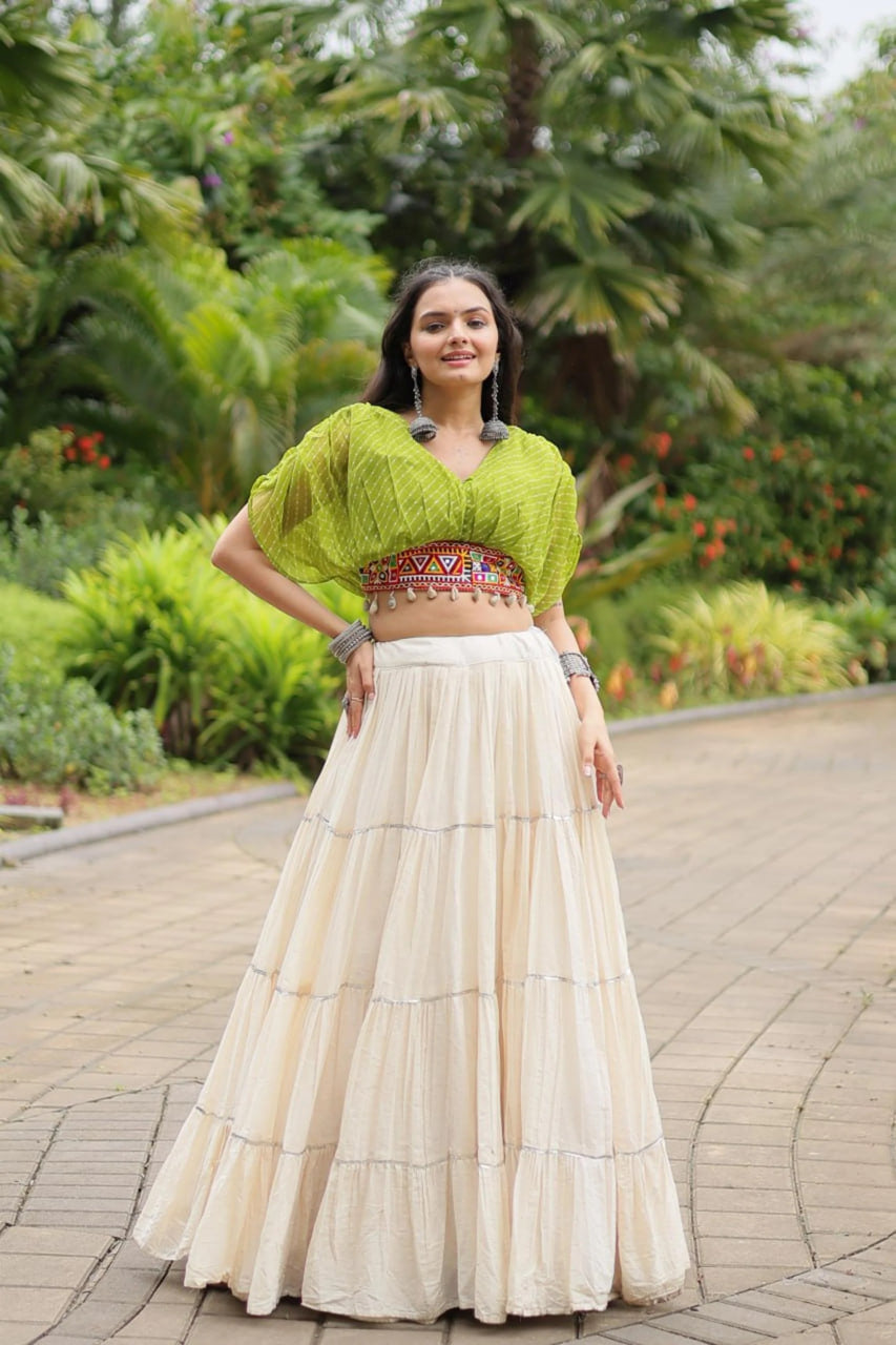 12-Meter Huge Flared Lehenga with Parrot Green Designer Blouse