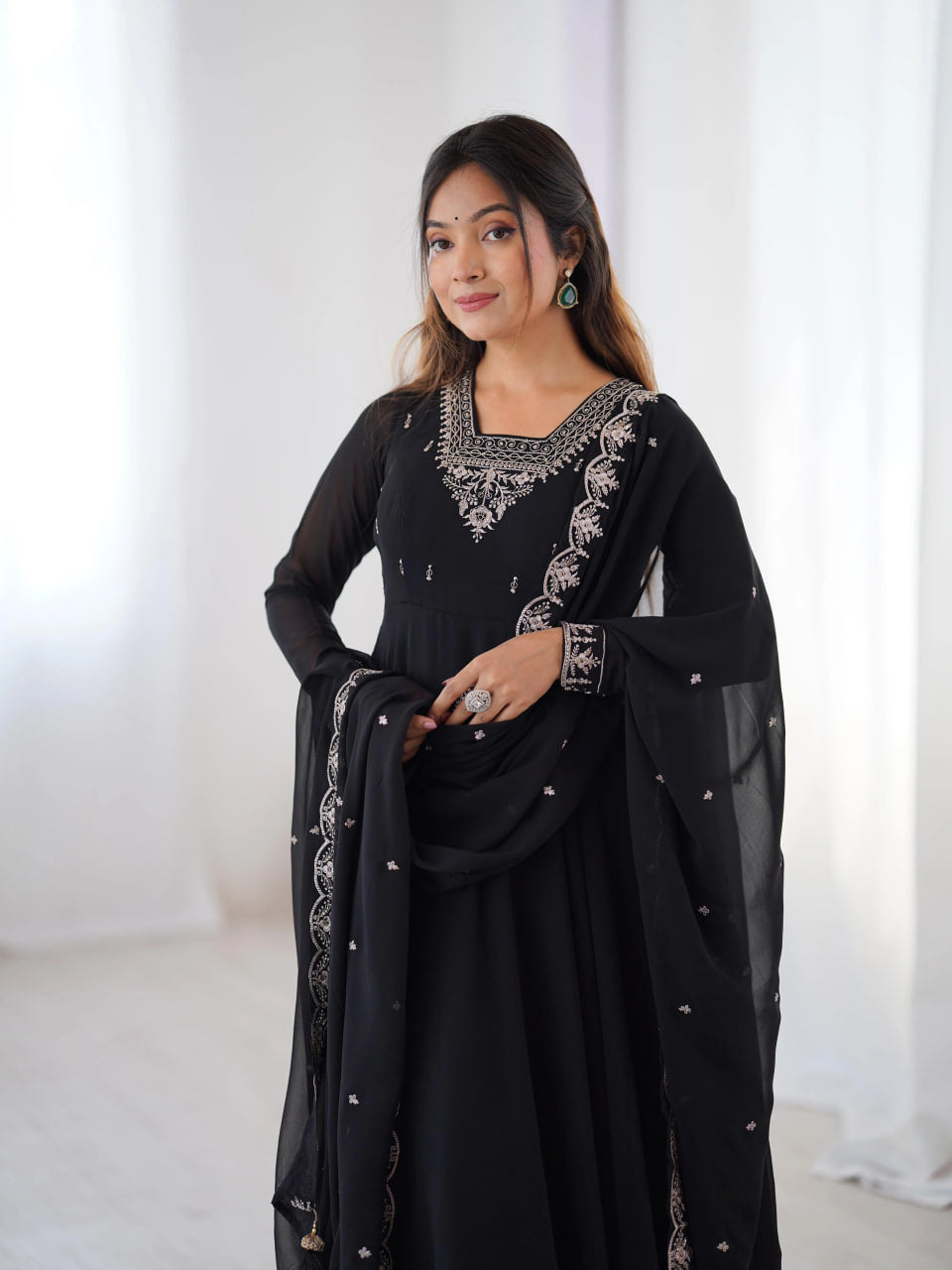 LUXURY BLACK FOX GEORGETTE ANARKALI SUIT WITH DUPATTA & PANT