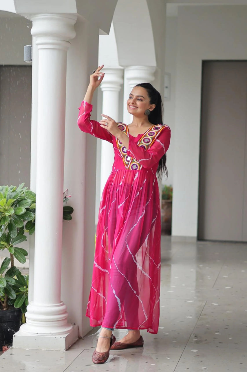PINK LEHERIYA NAVRATRI KURTI