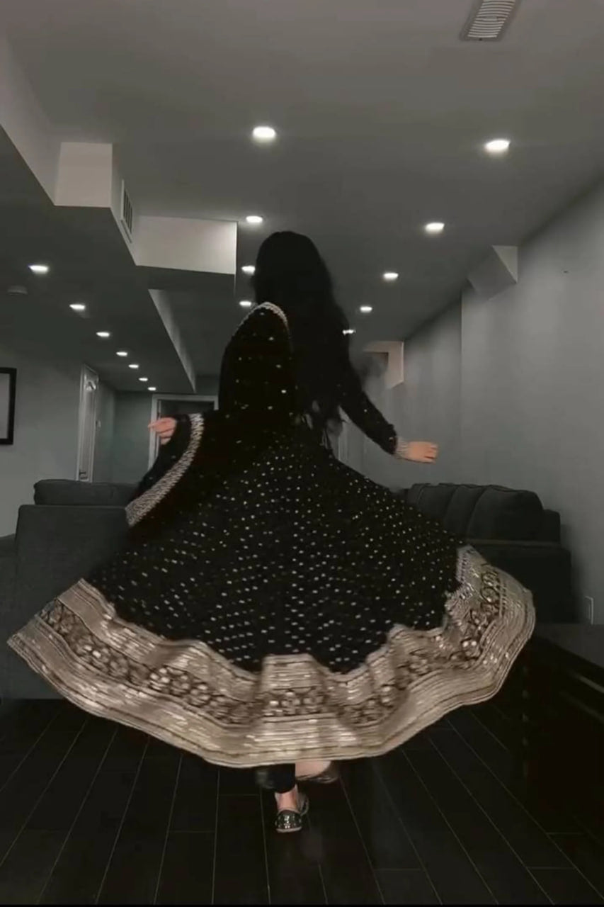 BLACK SEQUINS WORK FABVILLA ANARKALI SUIT SET