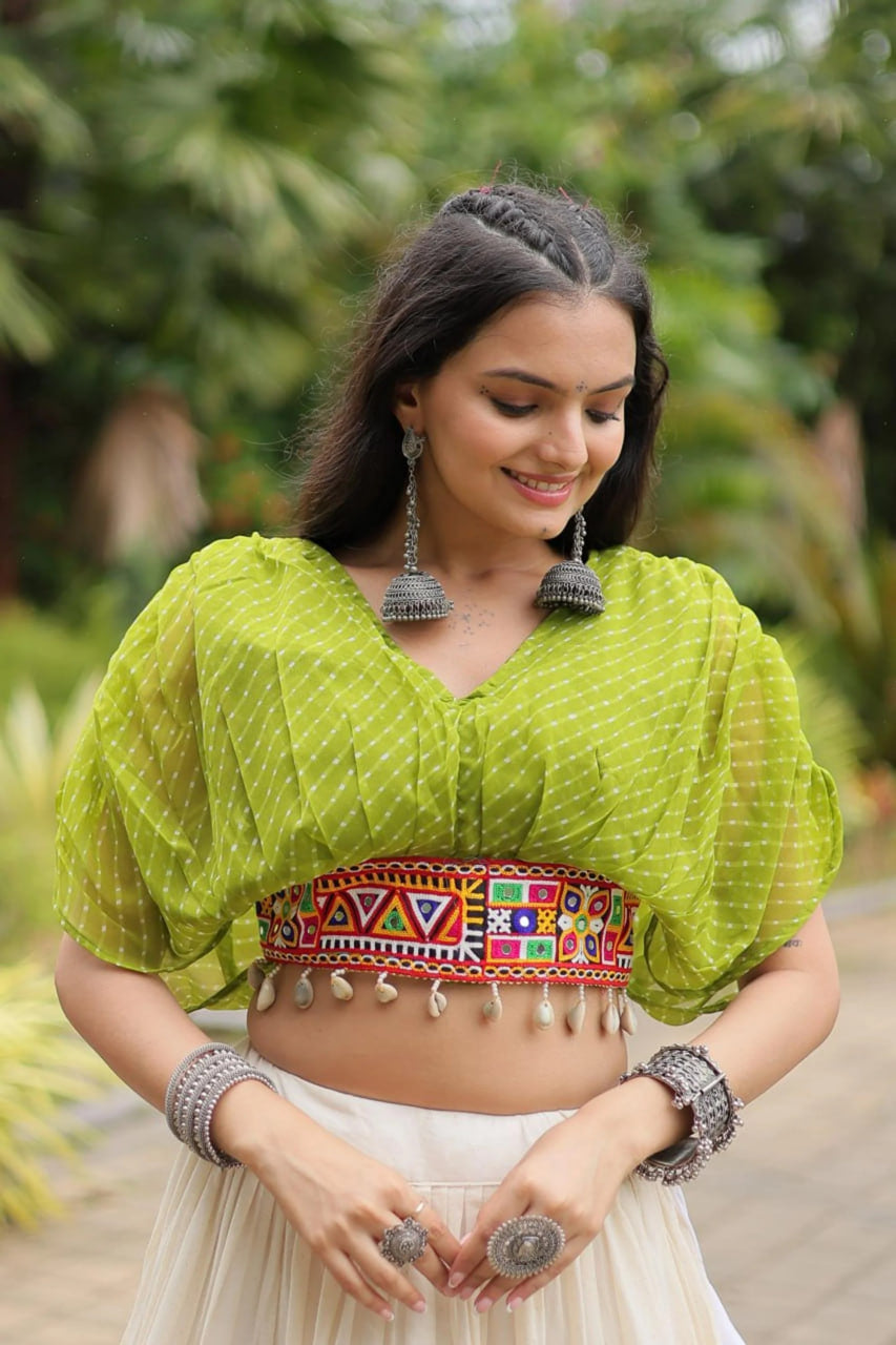 12-Meter Huge Flared Lehenga with Parrot Green Designer Blouse