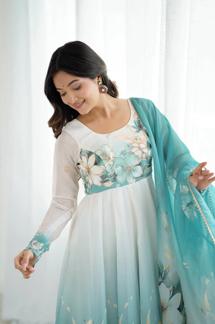 AQUA BLUE FESTIVAL SPECIAL ANARKALI SUIT SET
