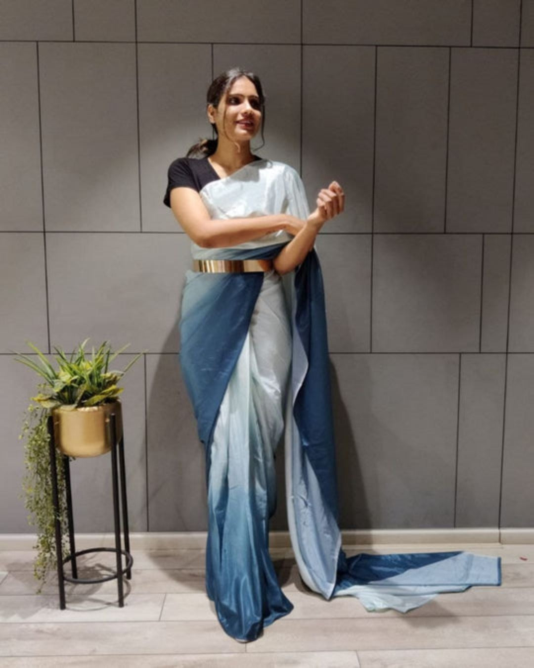 Premium Chinon Silk With Beautiful Digital Print Work Pre Drape Saree –  Fabvilla