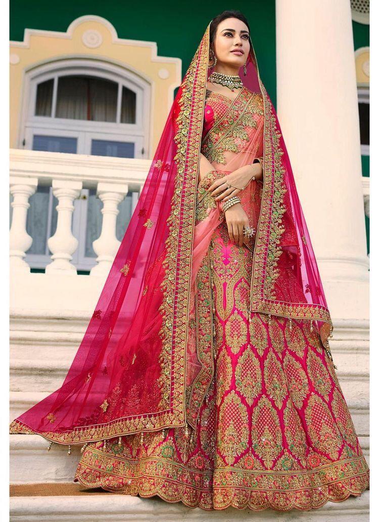 Enthralling Look Stone And Sequins Work Pink Color Bridal Lehenga