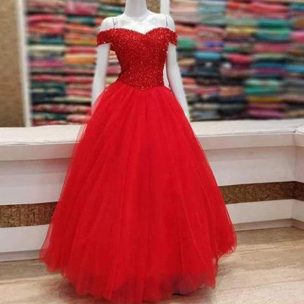 Red Gown in Soft Net with Sequence Work