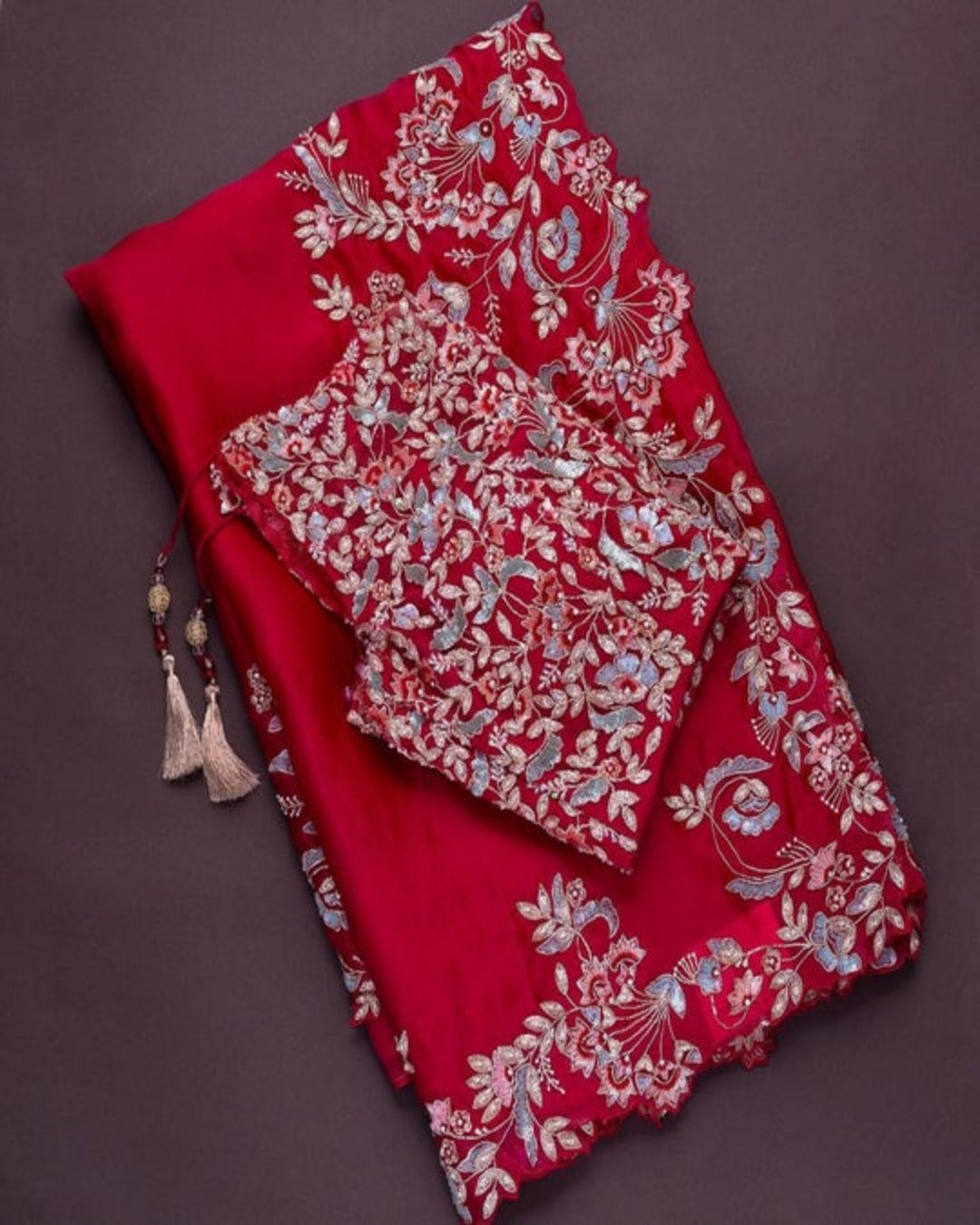 Adorable Red Georgette Saree