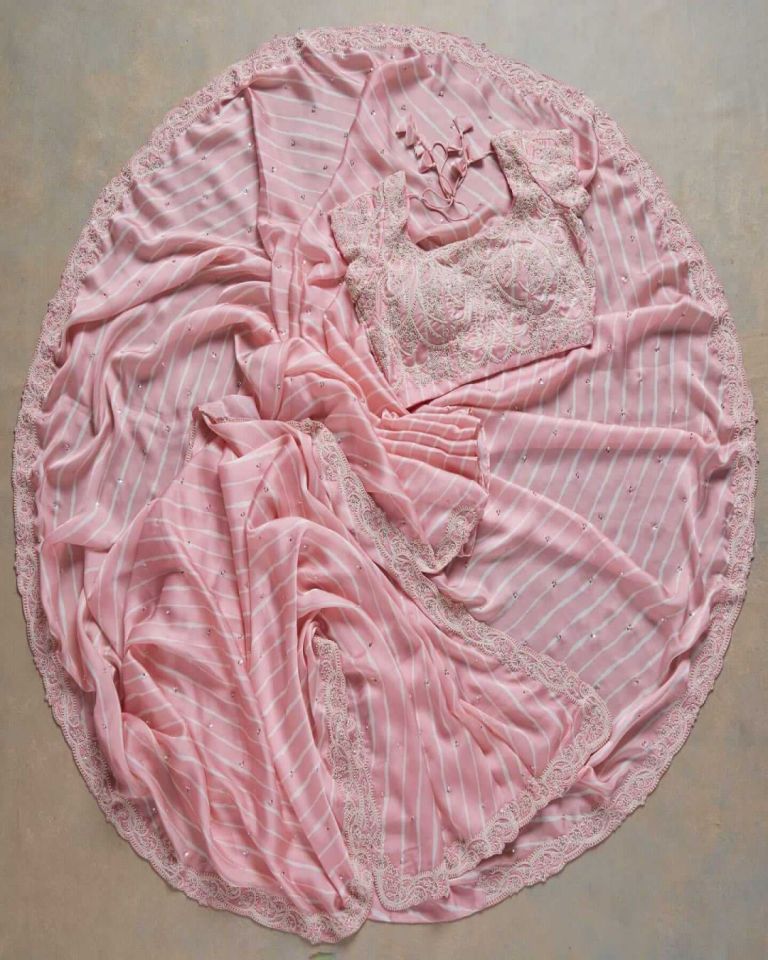 Amazing Pink Color Satin Georgette Base Thread Work Saree