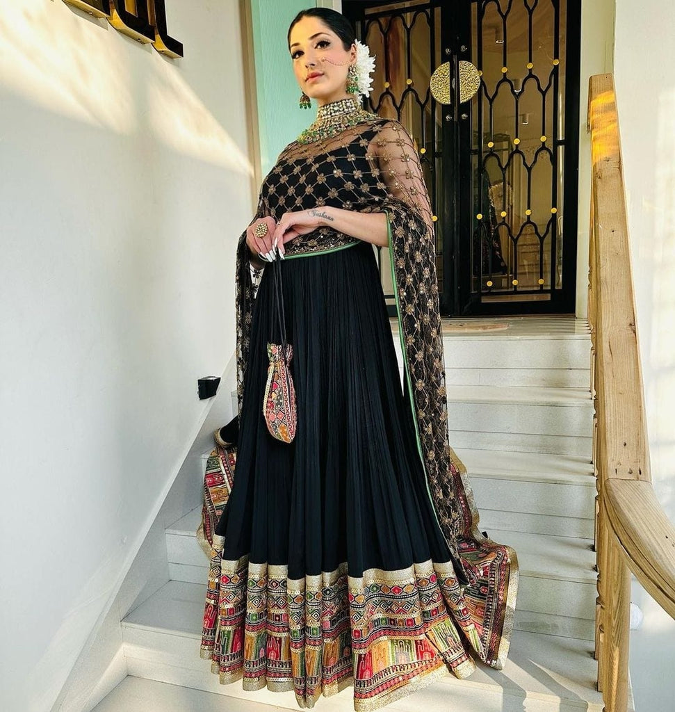 Black Anarkali Gown In Georgette With Embroidery Work