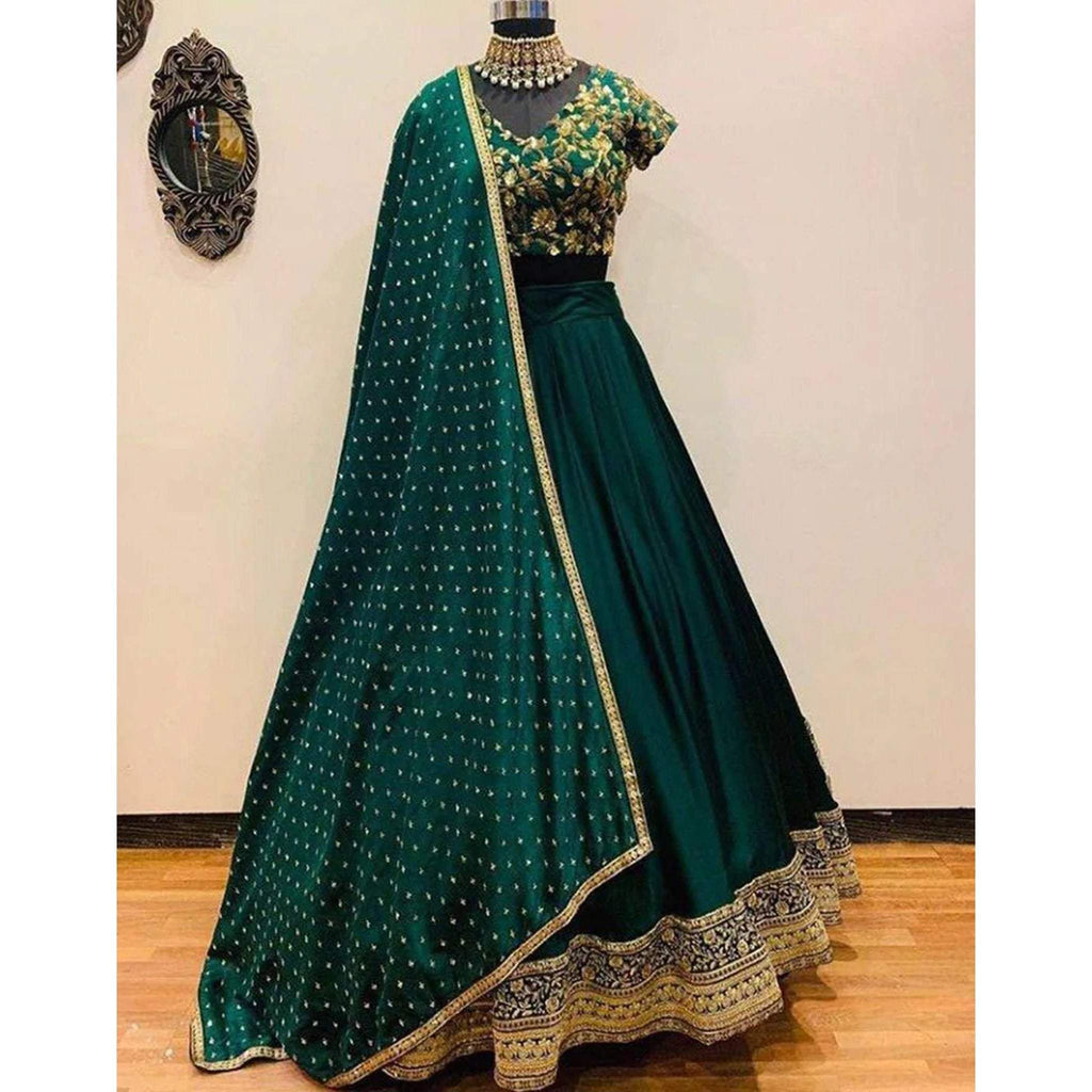 Green Color  Silk Base Lehenga Choli with Zari Embroidery Work For Wedding