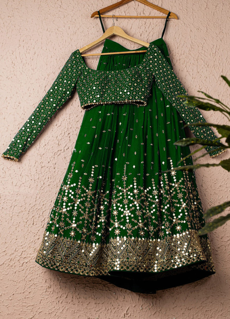 Green color Mirror work Designer Lehenga choli for Wedding & Engagement Function