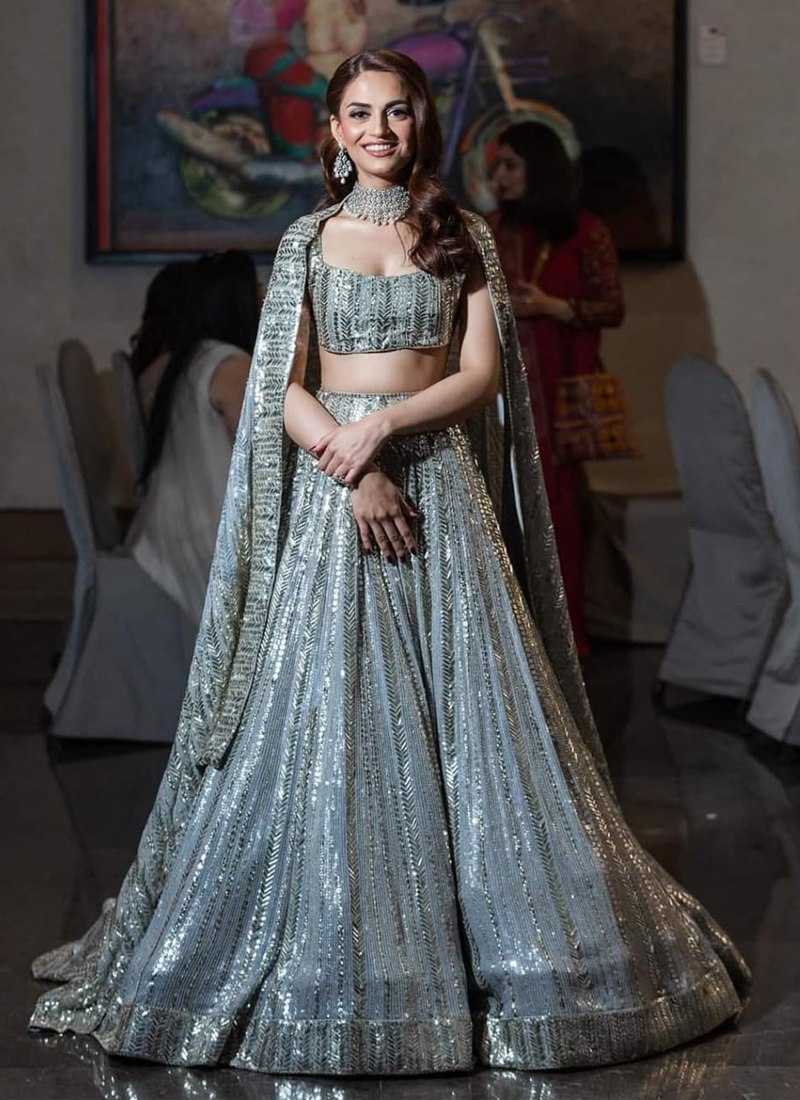 Grey colored Georgette Lehenga choli with Heavy Embroidery Sequence work