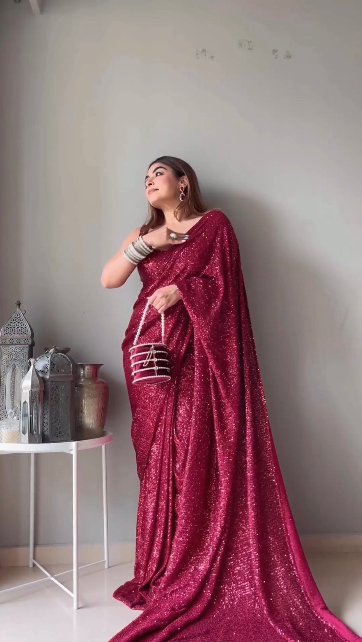 Designer Maroon Color Pre Drape Ready To Wear Saree