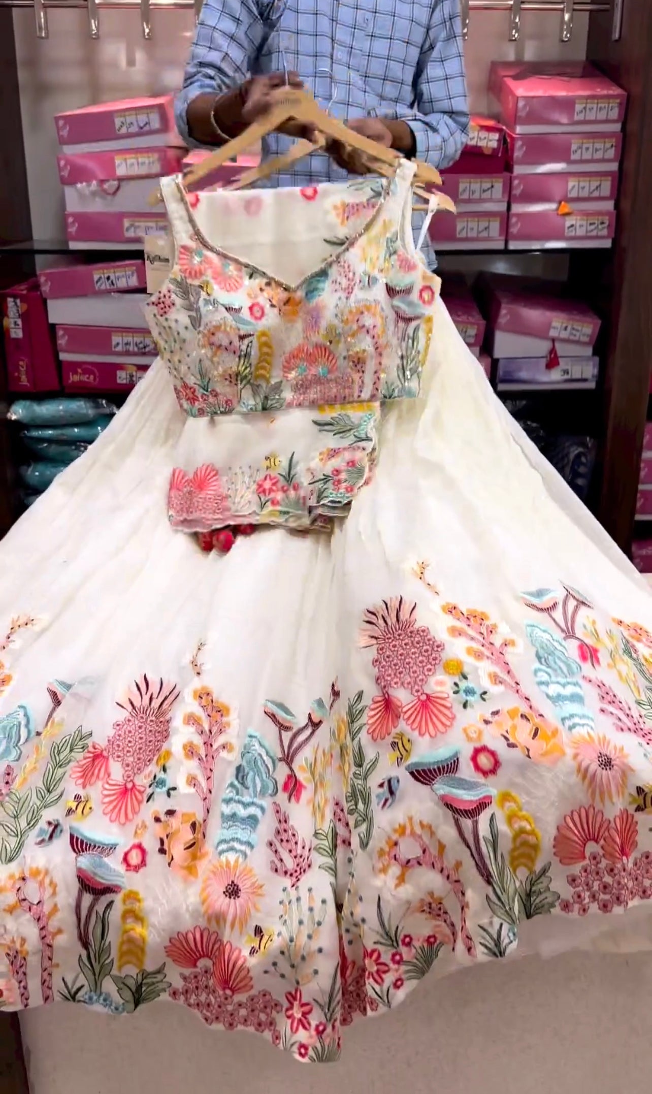 DELIGHTFUL WHITE COLOR MULTI THREAD DESIGNER HEAVY LEHENGA CHOLI – Fabvilla