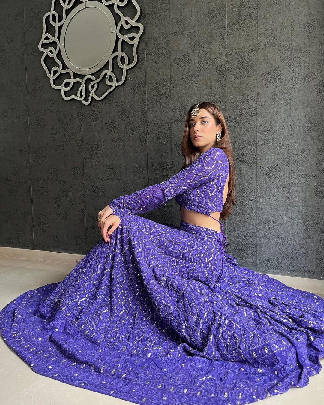 Delightful Purple Georgette Base Lakhnavi Work Designer Lehenga Choli