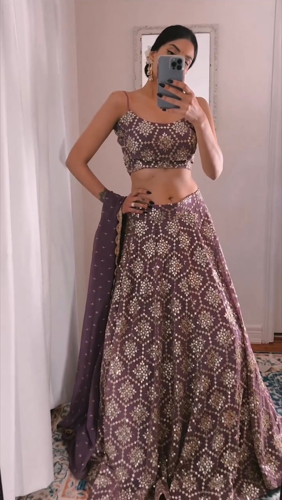 Lilac Color Georgette Base With Embroidery Work Designer Look Flared Lehenga Choli