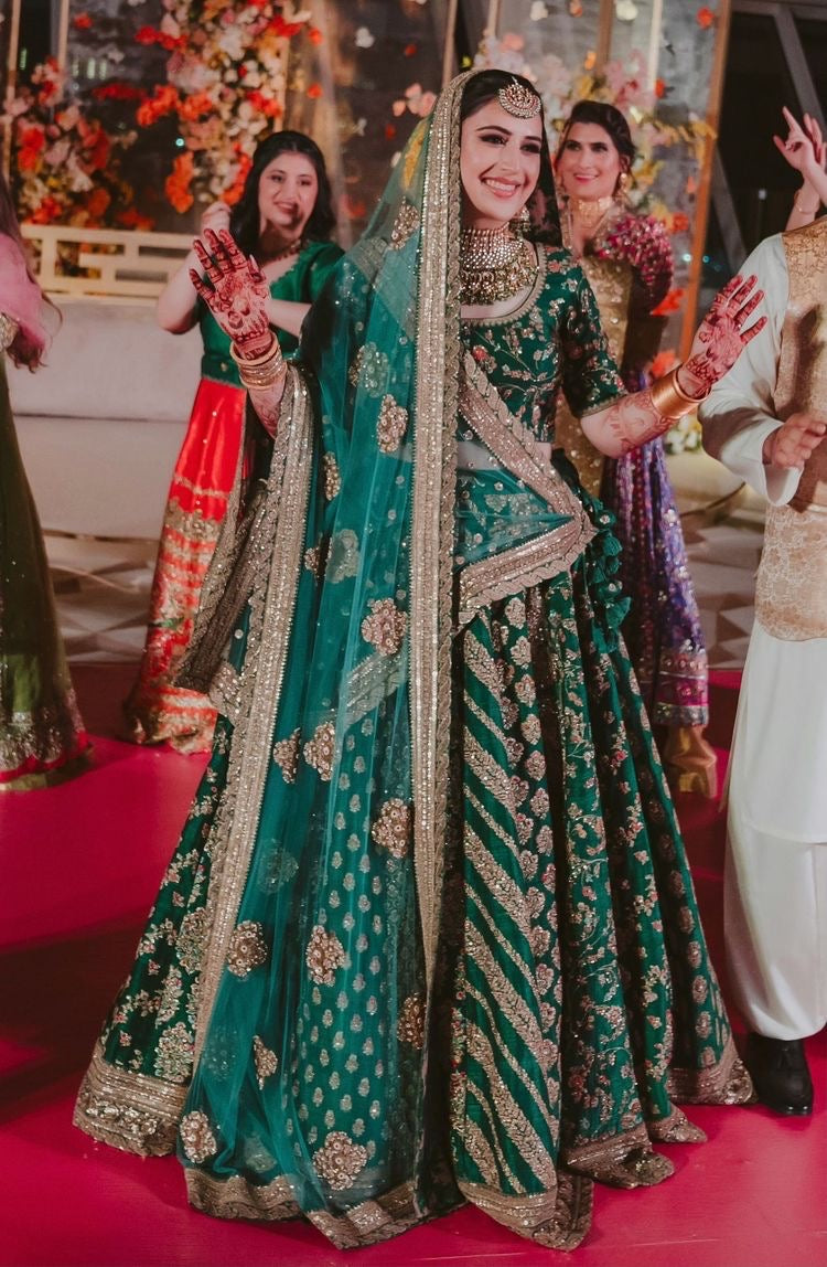 Mid Green color Heavy Bridal Multi Design Lehenga Choli for Wedding Function