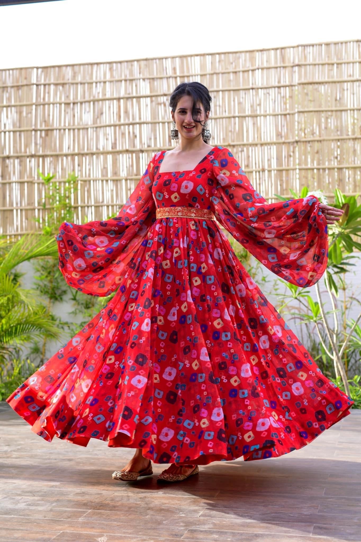 Red Color Stylish Long Frock Design