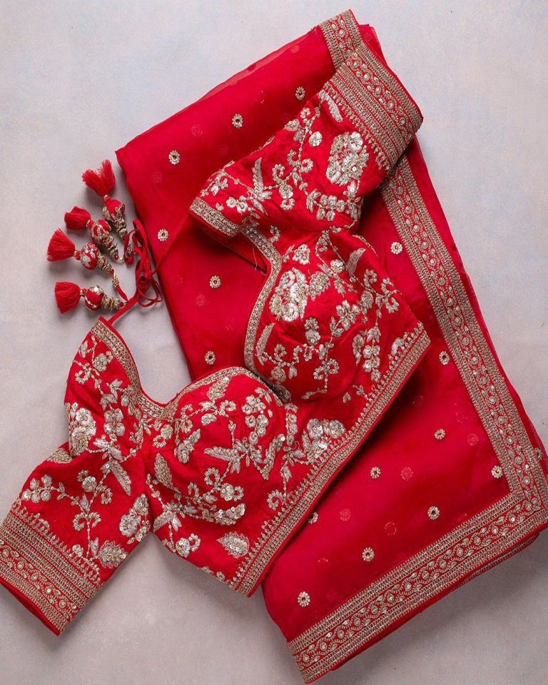 Weddingwear Stylish Red Colored Organza Base Saree
