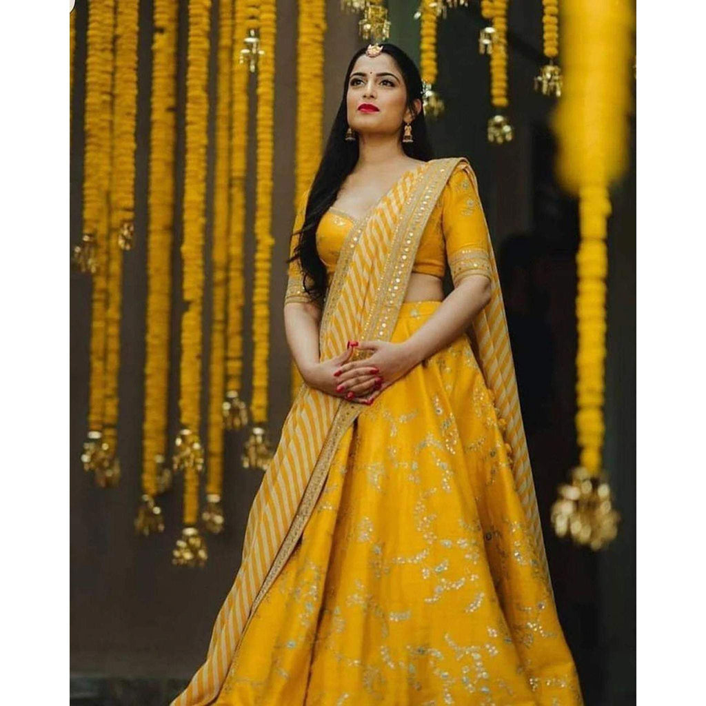 Buy Krishna Fashion Women's Bangalore Silk Embroidery Lengha Choli with  Dupatta Multicolour at Amazon.in